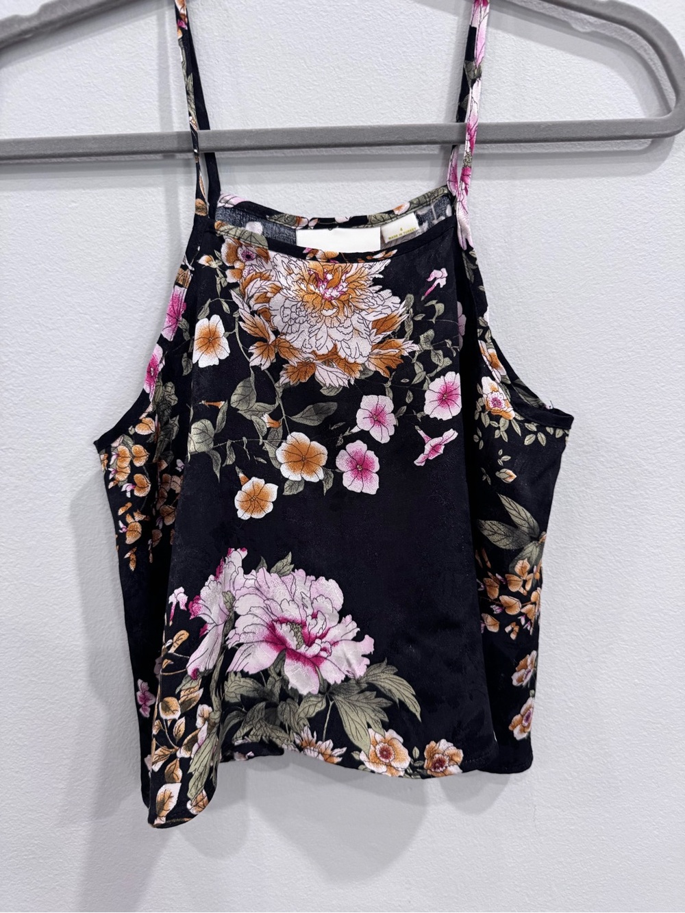 Maeve Black with Colorful Floral designs Spaghetti Strap Cropped Tank Size 4